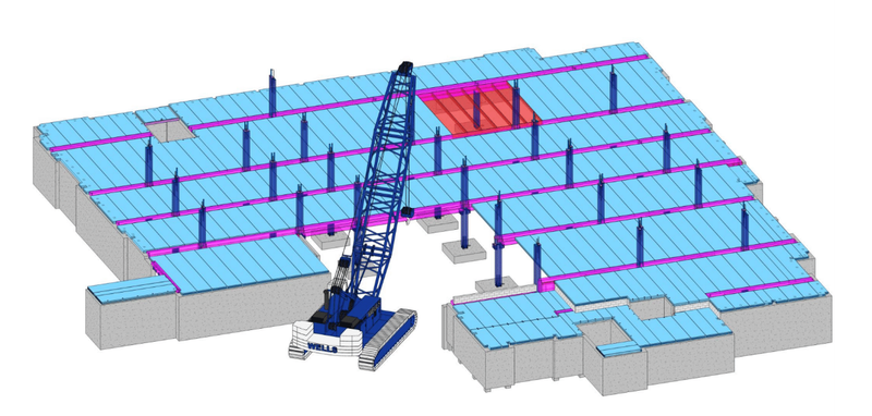 podium rendering with crane graphic