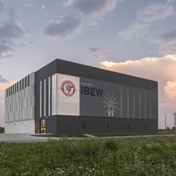 evening shot of IBEW training building with sky