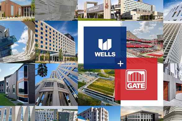 wells and gate logos with collage of projects