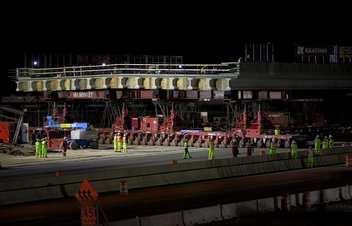 night image of rawson bridge being put in place