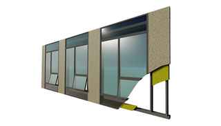 rendering showing a cutaway of infinite facade panel layers